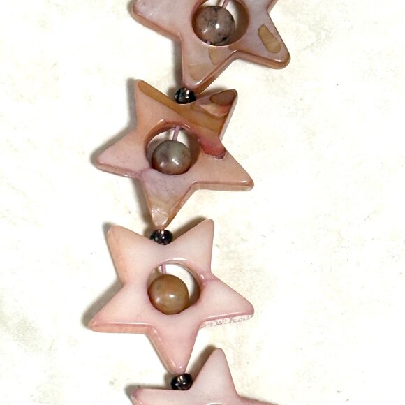 Starry Night Short Necklace, Beaded Pink Mother of Pearl Stars & Earthy Jasper - Picture 6 of 13